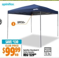 Spinifex Standard II 3x3m Gazebo offers at $99.99 in Anaconda