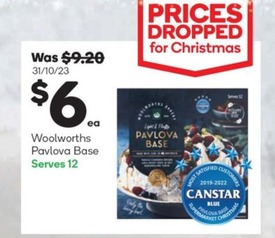 Woolworths Pavlova Base offers at $6 in Woolworths