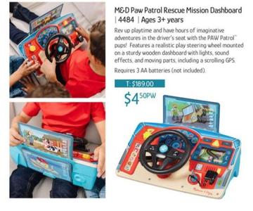 M&d Paw Patrol Rescue Mission Dashboard offers at $4.5 in Chrisco