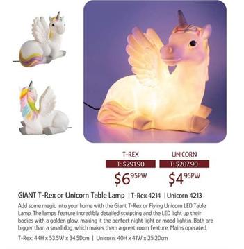 Giant Unicorn Table Lamp | T-rex 4214 | Unicorn 4213 offers at $4.95 in Chrisco