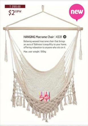 Hanging Macrame Chair offers at $2.5 in Chrisco