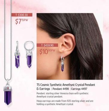 Ts Cosmic Synthetic Amethyst Crystal Pendant & Earrings offers at $10.95 in Chrisco