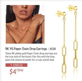 9k Yg Paper Chain Drop Earrings offers at $4.75 in Chrisco