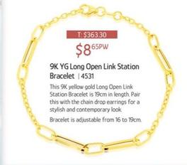9k Yg Long Open Link Station Bracelet offers at $8.65 in Chrisco