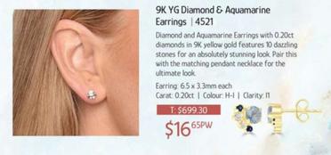9k Yg Diamond & Aquamarine Earrings offers at $16.95 in Chrisco