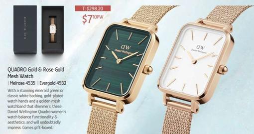 Quadro Gold & Rose Gold Mesh Watch offers at $7.1 in Chrisco