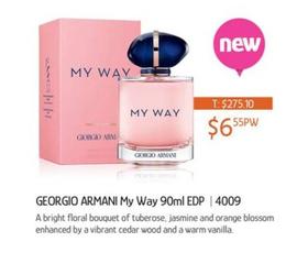 Georgio Armani My Way 90ml Edp offers at $6.55 in Chrisco