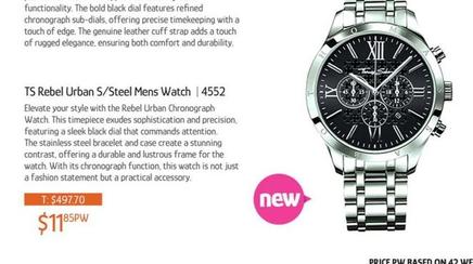 Ts Rebel Urban S/steel Mens Watch offers at $11.85 in Chrisco