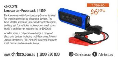Kincrome - Jumpstarter/powerpack offers at $6.3 in Chrisco