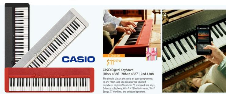 Casio - Digital Keyboard | Black 4386 | White 4387 | Red 4388 offers at $11.95 in Chrisco