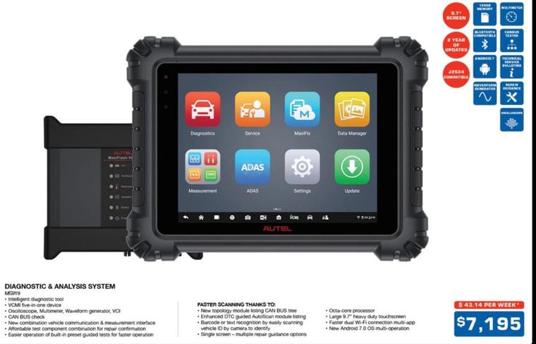 Autel Diagnostic & Analysis System offers at $7195 in Burson Auto Parts