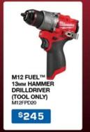 M12 Fuel™ 13mm Hammer Drilldriver (tool Only) offers at $245 in Burson Auto Parts