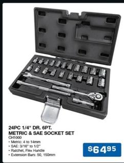 24pc 1/4" Dr. 6pt. Metric & Sae Socket Set offers at $64.95 in Burson Auto Parts