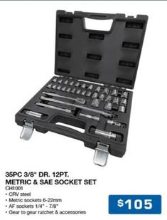 35pc 3/8" Dr. 12pt. Metric & Sae Socket Set offers at $105 in Burson Auto Parts