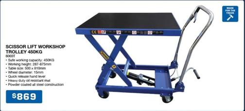 Scissor Lift Workshop Trolley 450kg offers at $869 in Burson Auto Parts