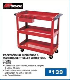 Professional Workshop & Warehouse Trolley With 3 Tool Trays offers at $139 in Burson Auto Parts
