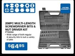 208pc Multi-length Screwdriver Bits & Nut Driver Kit offers at $64.95 in Burson Auto Parts