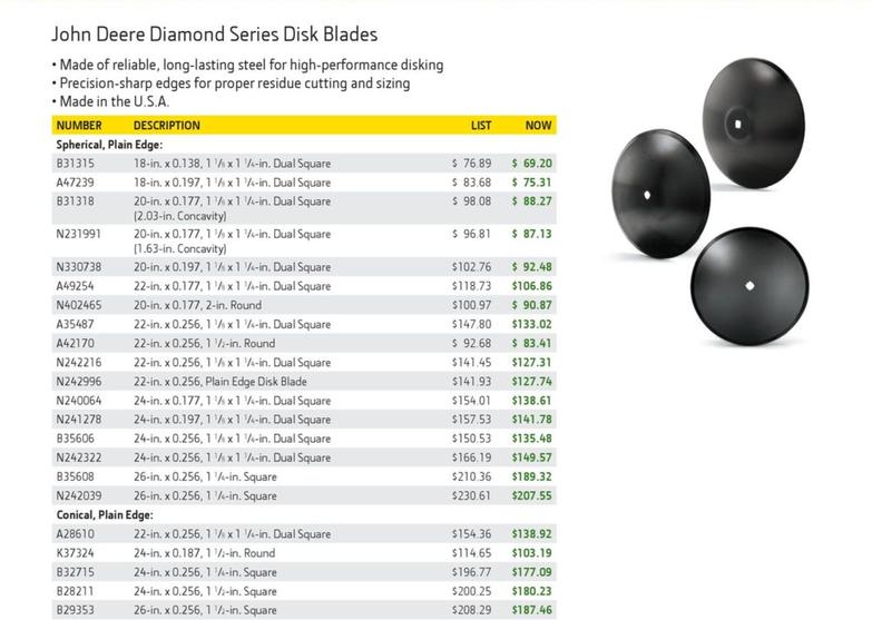 John Deere Diamond Series Disk Blades offers at $69.2 in John Deere