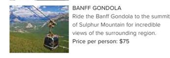 Banff Gondola offers at $75 in Flight Centre