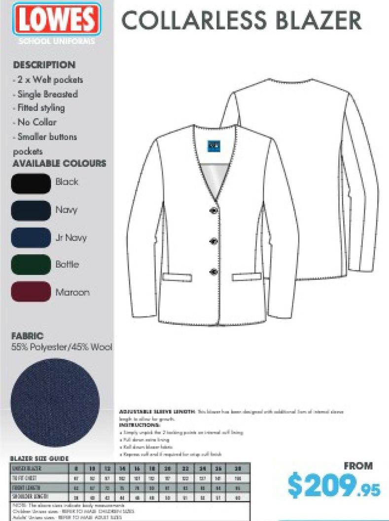 Collarless Blazer offers at $209.95 in Lowes