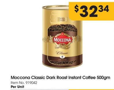 Moccona - Classic Dark Roast Instant Coffee 500gm offers at $32.34 in Campbells