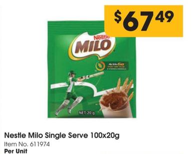 Nestlè - Milo Single Serve 100x20g offers at $67.49 in Campbells