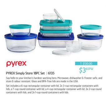 Pyrex Simply Store 18pc Set offers at $3.65 in Chrisco