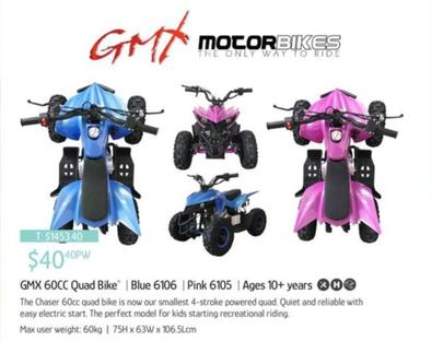 Gmx - 60CC Quad Bike | Blue 6106 | Pink 6105 | Ages 10+ years offers at $40.4 in Chrisco