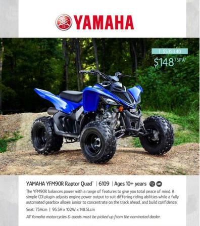 Yamaha - YFM90R Raptor Quad | 6109 | Ages 10+ years  offers at $148.75 in Chrisco