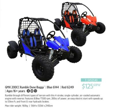 Gmx - 200CC Rumble Dune Buggy | Blue 6144 | Red 6249 offers at $125.6 in Chrisco