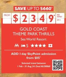 Gold Coast Theme Park Thrills offers at $2349 in Flight Centre