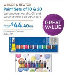 Winsor & Newton - Paint Sets of 10 & 20 offers at $44.4 in Eckersley's Art & Craft