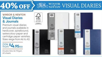 Winsor & Newton - Visual Diaries & Journals offers at $4.95 in Eckersley's Art & Craft