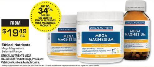 Ethical Nutrients - Mega Magnesium Selected Range offers at $19.49 in Pharmacy Direct
