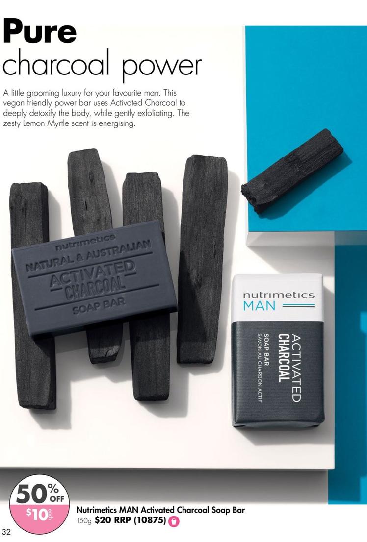 Nutrimetics - Man Activated Charcoal Soap Bar 150g offers at $10 in Nutrimetics