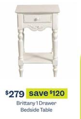 Brittany 1 Drawer Bedside Table offers at $279 in Early Settler