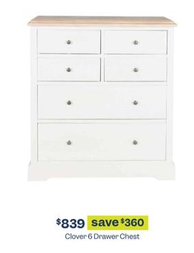 Clover 6 Drawer Chest offers at $839 in Early Settler