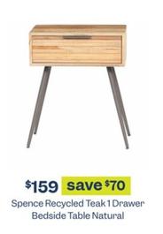 Spence Recycled Teak 1 Drawer Bedside Table Natural offers at $159 in Early Settler