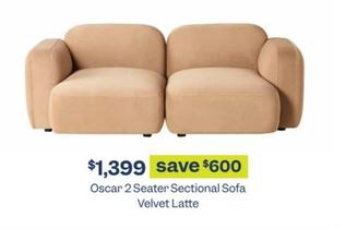 Oscar 2 Seater Sectional Sofa Velvet Latte offers at $1399 in Early Settler