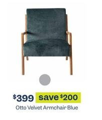 Otto - Velvet Armchair Blue offers at $399 in Early Settler