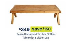 Kalise - Reclaimed Timber Coffee Table with Scissor Leg offers at $349 in Early Settler