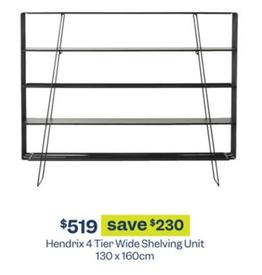 Hendrix 4 Tier Wide Shelving Unit 130 x 160cm offers at $519 in Early Settler