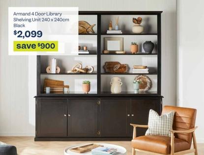 Armand 4 Door Library Shelving Unit 240 x 240cm Black offers at $2099 in Early Settler