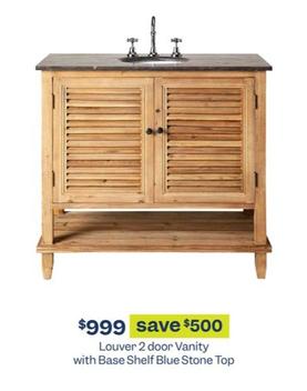 Louver 2 door Vanity with Base Shelf Blue Stone Top offers at $999 in Early Settler