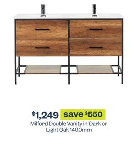 Milford Double Vanity in Dark or Light Oak 1400mm offers at $1249 in Early Settler