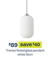 Treviso fluted glass pendant white 15cm offers at $89 in Early Settler