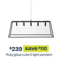 Ruby glass cube 5 light pendant offers at $239 in Early Settler