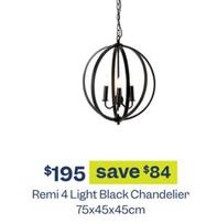 Remi 4 Light Black Chandelier 75x45x45cm offers at $195 in Early Settler