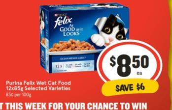 Purina - Felix Wet Cat Food 12x85g Selected Varieties offers at $8.5 in IGA