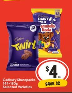 Cadbury - Sharepacks 144‑180g Selected Varieties offers at $4 in IGA